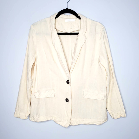 LUSH Cream Two-Button Long Sleeve Linen Blend Blazer Jacket Sz Small S - Picture 1 of 6